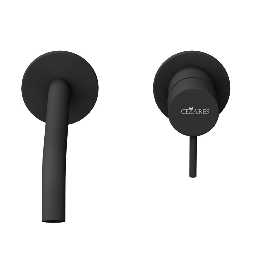 LEAF-BLI2-20-L-NOP Смеситель для раковины встраиваемый однорычажный, на два отверстия, длина излива 20 см, исполнение Чёрный матовый - Gidratop.ru изображение