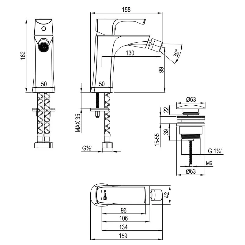 Смеситель для биде Lemark Ursus LM7208BG, с донным клапаном, золото брашированное - Gidratop.ru изображение