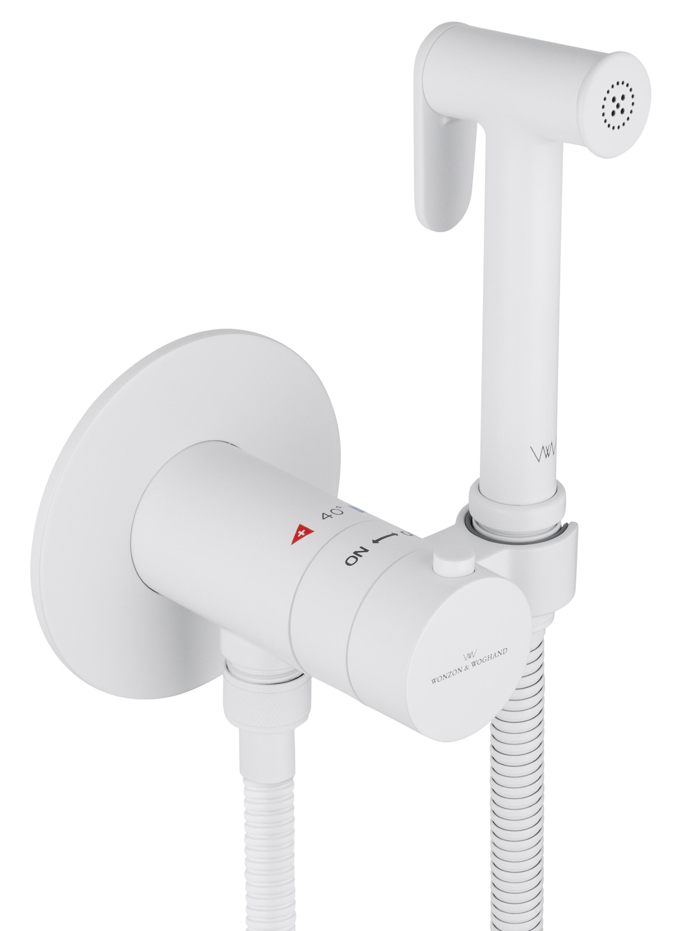 Смеситель с гигиеническим душем и термостатом встраиваемый WONZON & WOGHAND, Белый матовый (WW-88829909-MW) - Gidratop.ru изображение