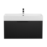 PREMIUM Тумба подвесная под раковину с выдвижным ящиком и внутренним ящиком, 55442 Plisse Nero opaco, 90x44x43 - Gidratop.ru изображение