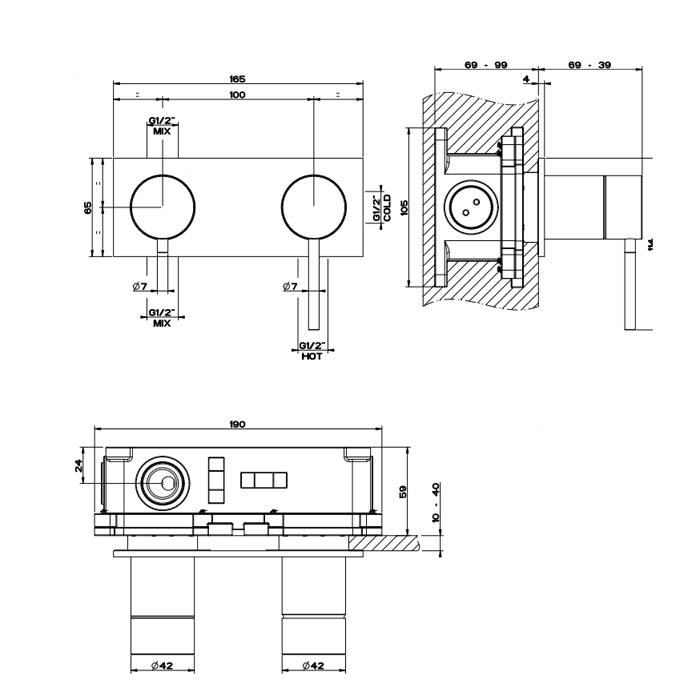 GESSI 316 встраиваемый смеситель, на 2 источника с автоматическим переключателем (внешняя часть), цвет: steel brushed - Gidratop.ru изображение