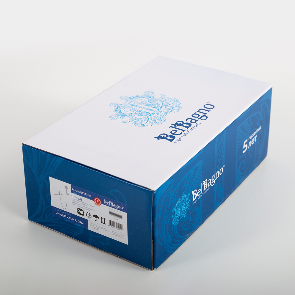 UNIQUE Смеситель для ванны и душа с длинным изливом в комплекте с ручным душем, шлангом и держателем, хром UNIQUE-VASM-L-CRM - Gidratop.ru изображение