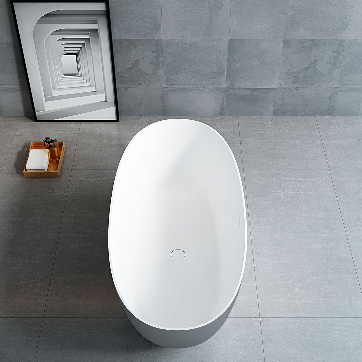 Ванна Solid Surface Vincea VBT-6S01MG, 1700*750*550, серый/белый мат., слив-перелив - Gidratop.ru изображение