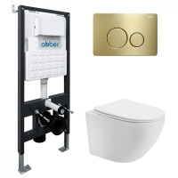Комплект подвесной унитаз ABBER Bequem AC1100T белый с инсталляцией AC0105 и кнопкой AC0121MMG золото матовое - Gidratop.ru изображение