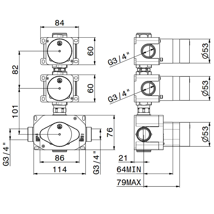 Newform Встраиваемая часть термостатического смесителя 3/4"на 2 источника - Gidratop.ru изображение