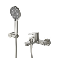 STYLUS-VD-IN Смеситель для ванны и душа однорычажный в комплекте с ручным душем, шлангом и держателем, сатин - Gidratop.ru изображение