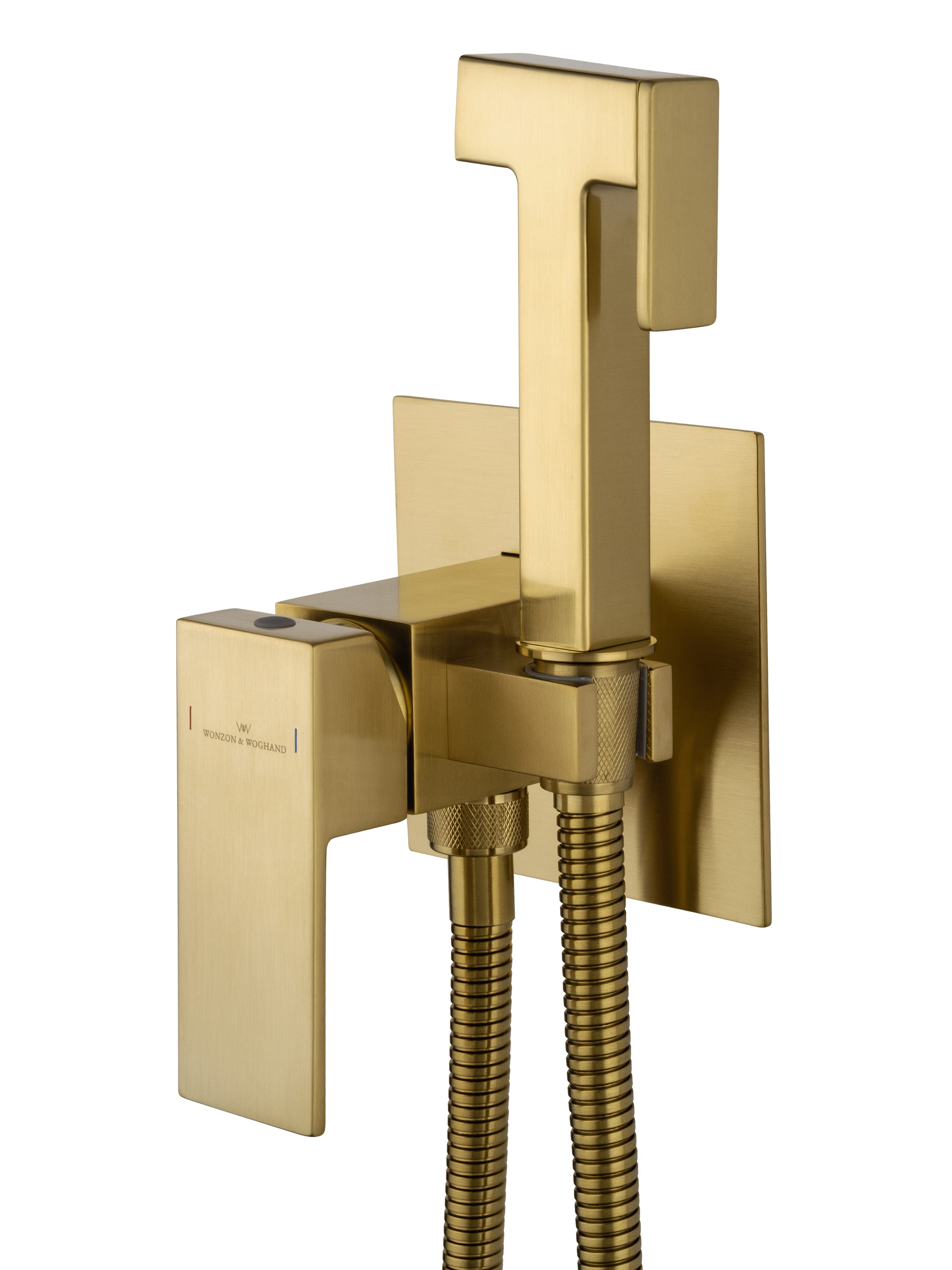 Смеситель с гигиеническим душем встраиваемый WONZON & WOGHAND CUBE, Брашированное золото (WW-88829016-BG) - Gidratop.ru изображение