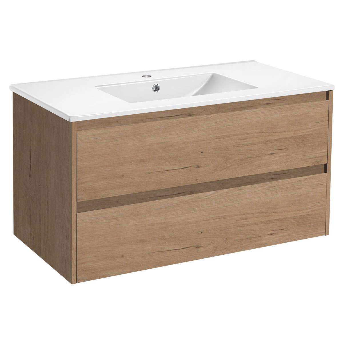 База под раковину Gio 100 подвесная, 2 выкатных ящика soft-close, N.Oak - Gidratop.ru изображение