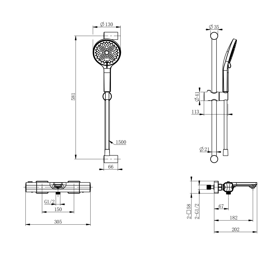 Смеситель для ванны с душем и термостатом WONZON & WOGHAND SOLID, Черный матовый (WW-C2011-A-MB) - Gidratop.ru изображение