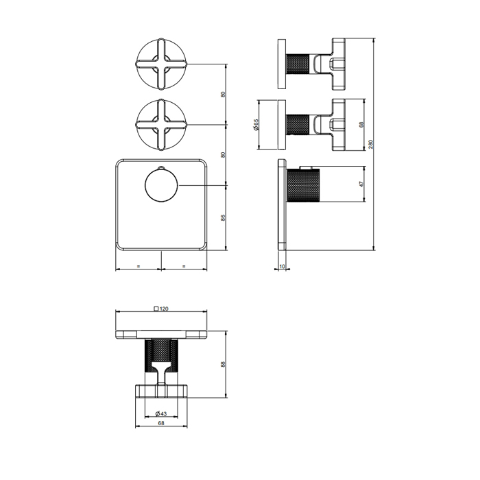 GESSI INCISO встраиваемый термостатический смеситель на 2 источника, резьба 3/4 (внешние части), цвет: nero XL - Gidratop.ru изображение