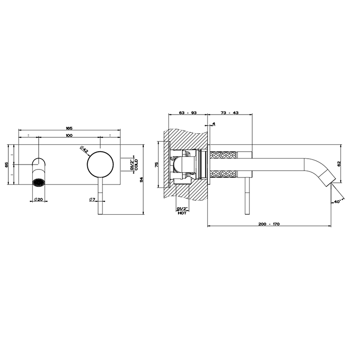 GESSI 316 встраиваемый смеситель для раковины с изливом 200-170мм (внешняя часть), цвет: brushed black metal pvd - Gidratop.ru изображение