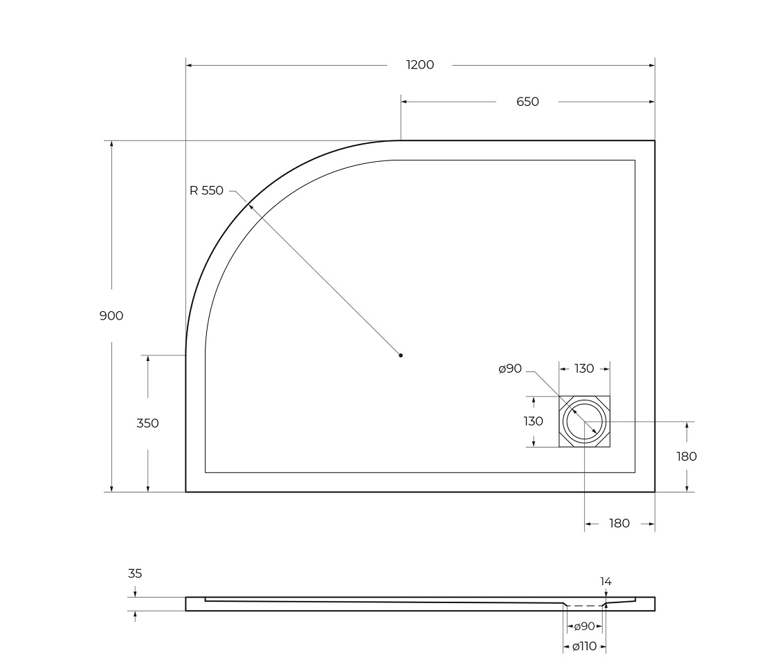 Душевой поддон из искусственного мрамора в комплекте с сифоном BelBagno UNO TRAY-MR-UNO-RH-120/90-550-35-W-L-NO - Gidratop.ru изображение