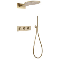 Душевая система ABBER Wasser Kreis AF8151G скрытого монтажа без излива, термостат, золото матовое - Gidratop.ru изображение