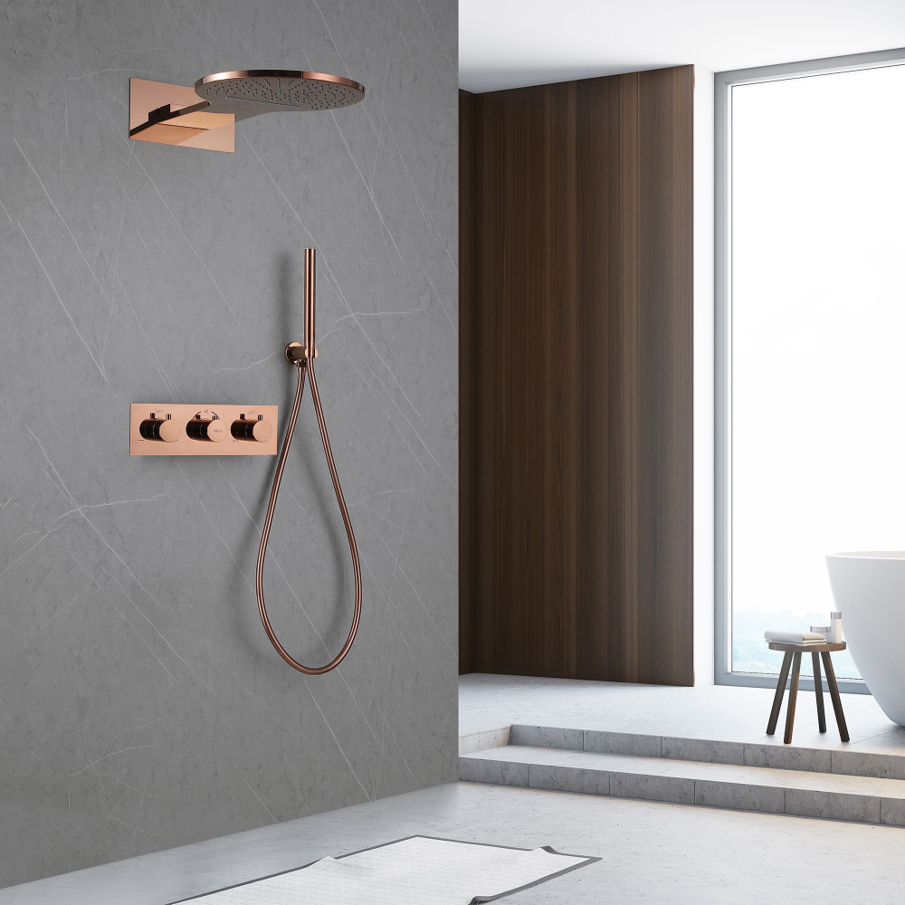 Душевая система ABBER Wasser Kreis AF8151RG скрытого монтажа без излива, термостат, розовое золото - Gidratop.ru изображение