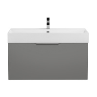 PREMIUM Тумба подвесная под раковину с выдвижным ящиком и внутренним ящиком, 55404 Grigio nuvola, 90x44x43 - Gidratop.ru изображение