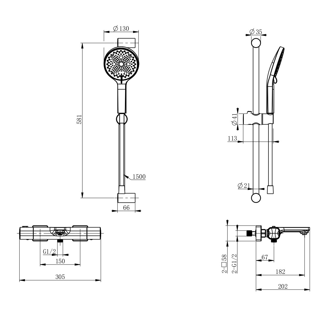 Смеситель для ванны с душевым гарнитуром и термостатом WONZON & WOGHAND SOLID, Брашированное золото (WW-C2011-A-BG) - Gidratop.ru изображение