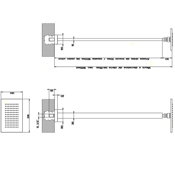 Gessi Rettangolo верхний душ для потолочного крепления 216x140мм, высота от 115 до 1865мм, цвет: хром - Gidratop.ru изображение