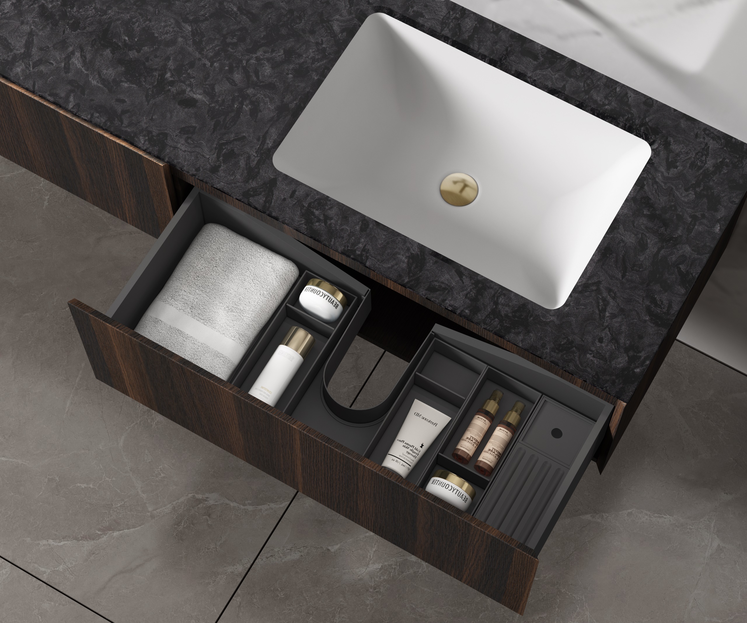 База под раковину Luxe 1400 подвесная, 2 выкатных ящика soft close, натуральный орех - Gidratop.ru изображение