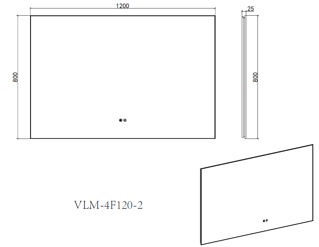 Зеркало LED VLM-4F120GM-2 1200х800 c сенсорным выключателем, антизапотевание, вороненая сталь - Gidratop.ru изображение