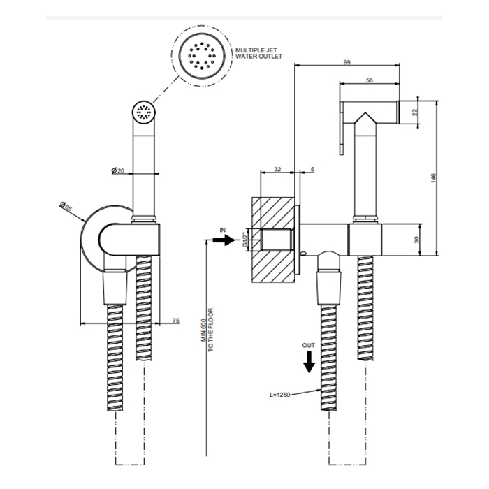 Gessi Origini гигиенический душ, шланг 1250 мм, цвет: Black XL - Gidratop.ru изображение