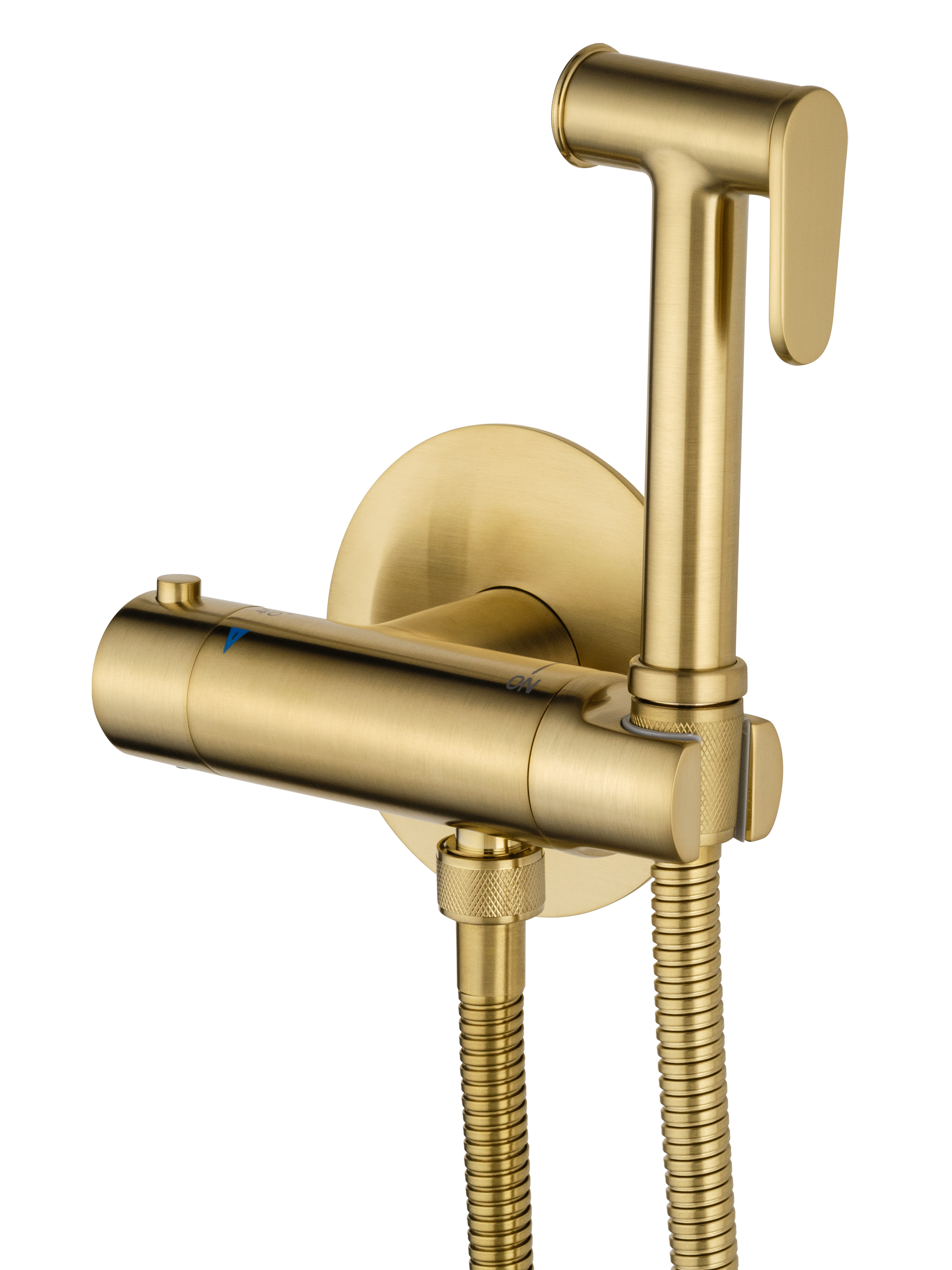 Смеситель с гигиеническим душем и термостатом встраиваемый WONZON & WOGHAND, Брашированное золото (WW-88819902-BG) - Gidratop.ru изображение