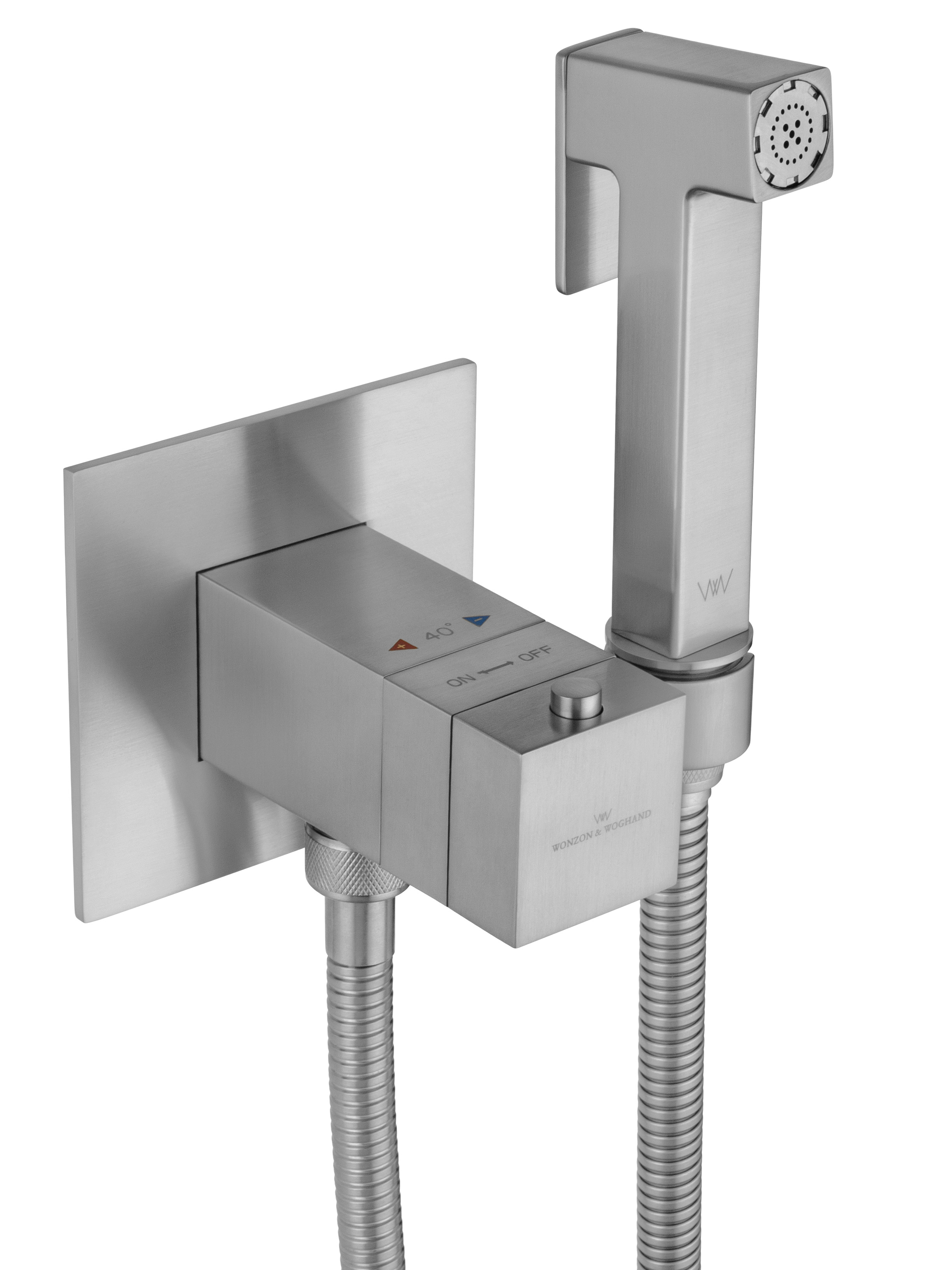 Смеситель с гигиеническим душем и термостатом встраиваемый WONZON & WOGHAND, Брашированный никель (WW-88829910-BN) - Gidratop.ru изображение