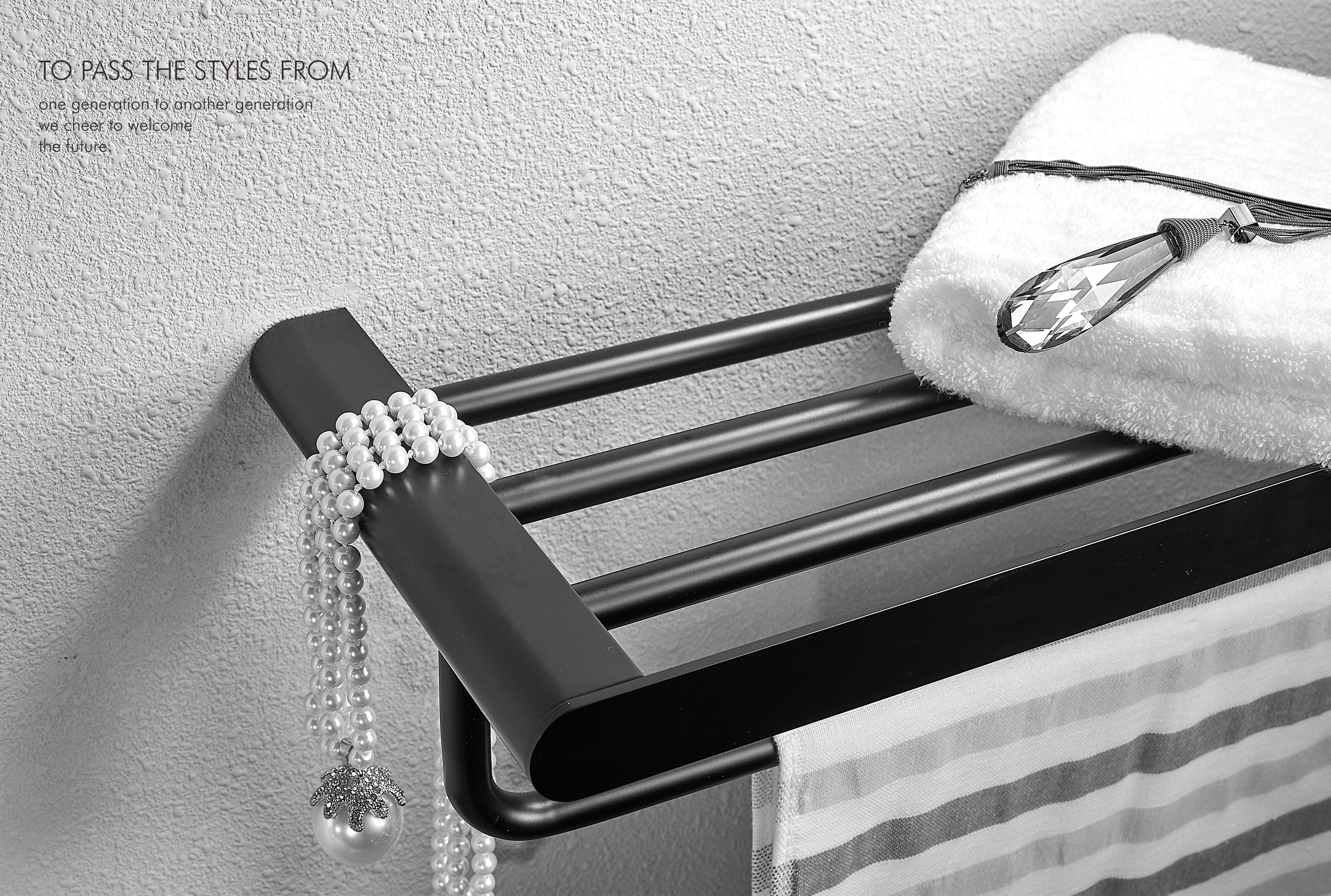 Полотенцедержатель с полкой WONZON & WOGHAND CARBON, Черный (WW-7781) - Gidratop.ru изображение