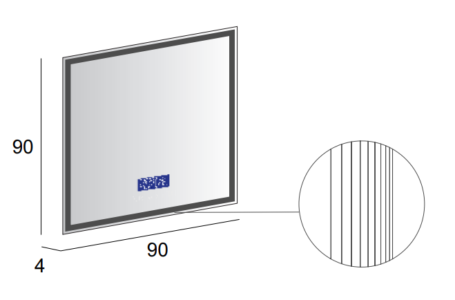 Зеркало с LED подстветкой, К6500, сенсорным выключателем Touch System, системой антизапотевания, с радио и реверсивнаятчиком температуры 45063, 90x90 см - Gidratop.ru изображение