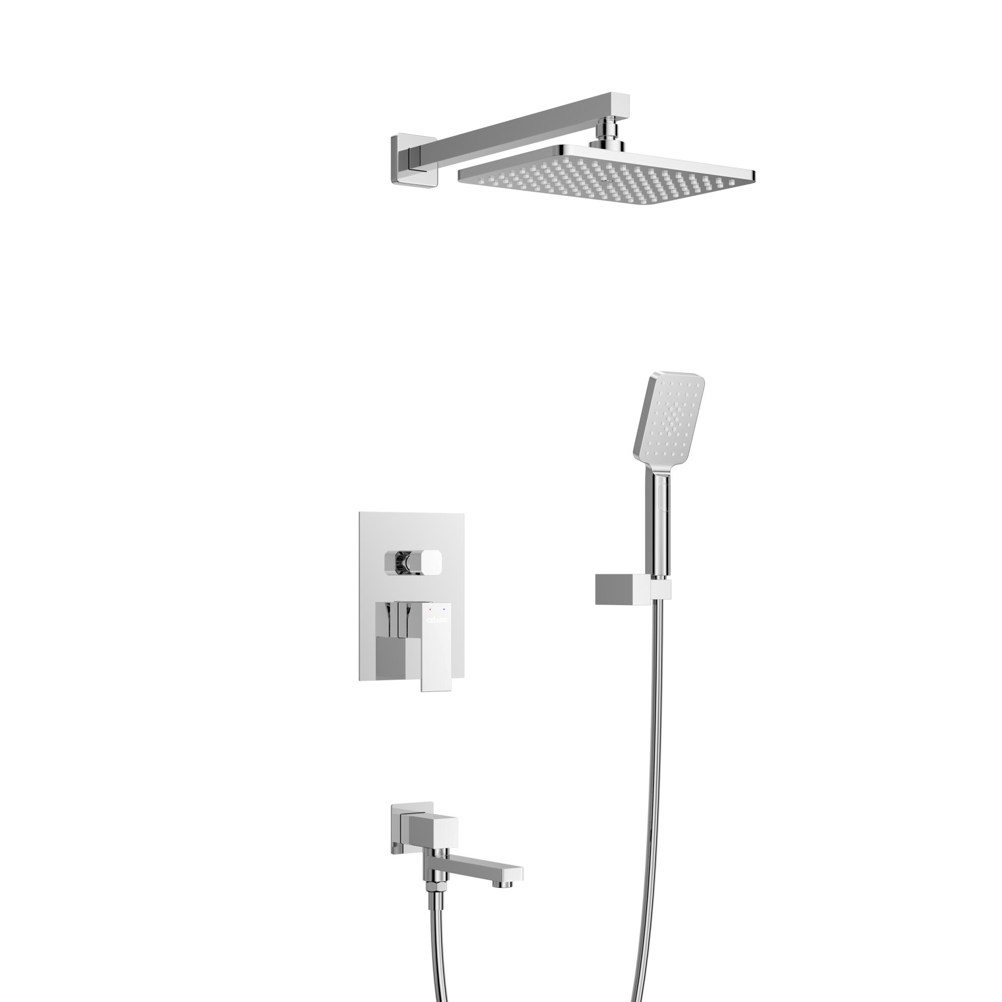SLIDER-VDSET-01 Душевой комплект встраиваемый с изливом (смеситель встраиваемый, верхний душ, ручной душ со шлангом, излив, штуцер с держателем), хром - Gidratop.ru изображение