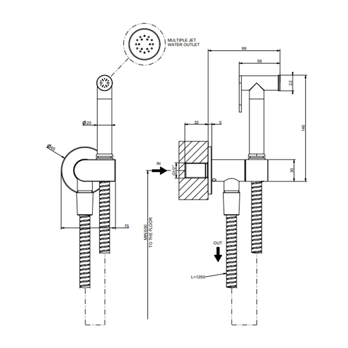 Gessi Origini гигиенический душ, шланг 1250 мм, цвет: Brushed Brass PVD - Gidratop.ru изображение