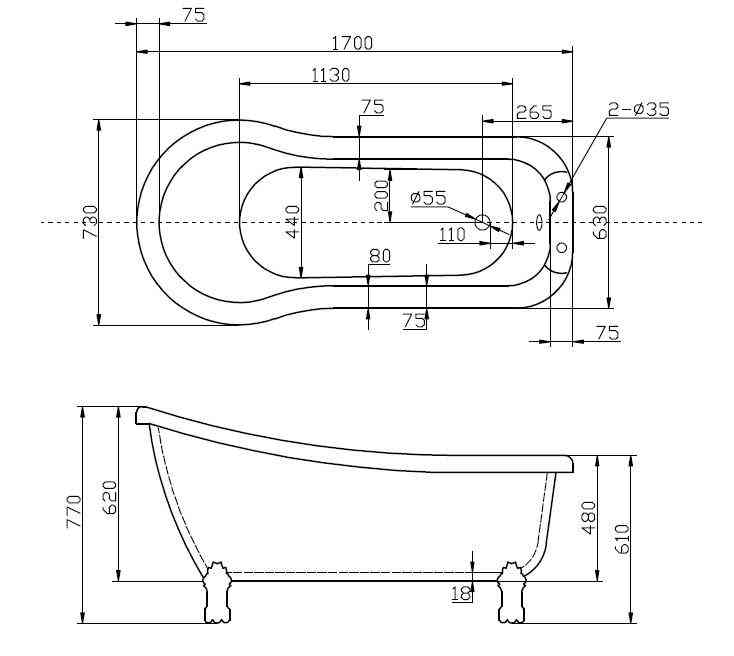 Акриловая ванна BELBAGNO BB20-1700 - Gidratop.ru изображение