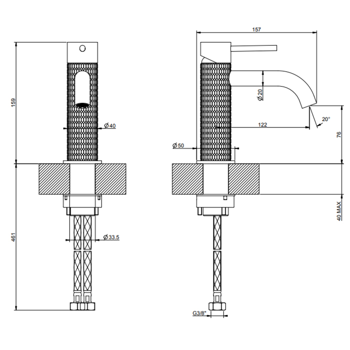 GESSI 316 смеситель для раковины на 1 отверстие, без донного клапана, излив 123мм, цвет: brushed black metal pvd - Gidratop.ru изображение