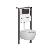 Комплект Подвесной унитаз PLAY Rimless + Система инсталляции Balance кнопка Circle, черный матовый - Gidratop.ru изображение