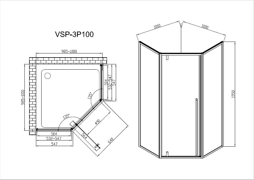 Душевой уголок Penta VSP-3P100CLGM, 1000*1000, вороненая сталь, стекло прозрачное - Gidratop.ru изображение
