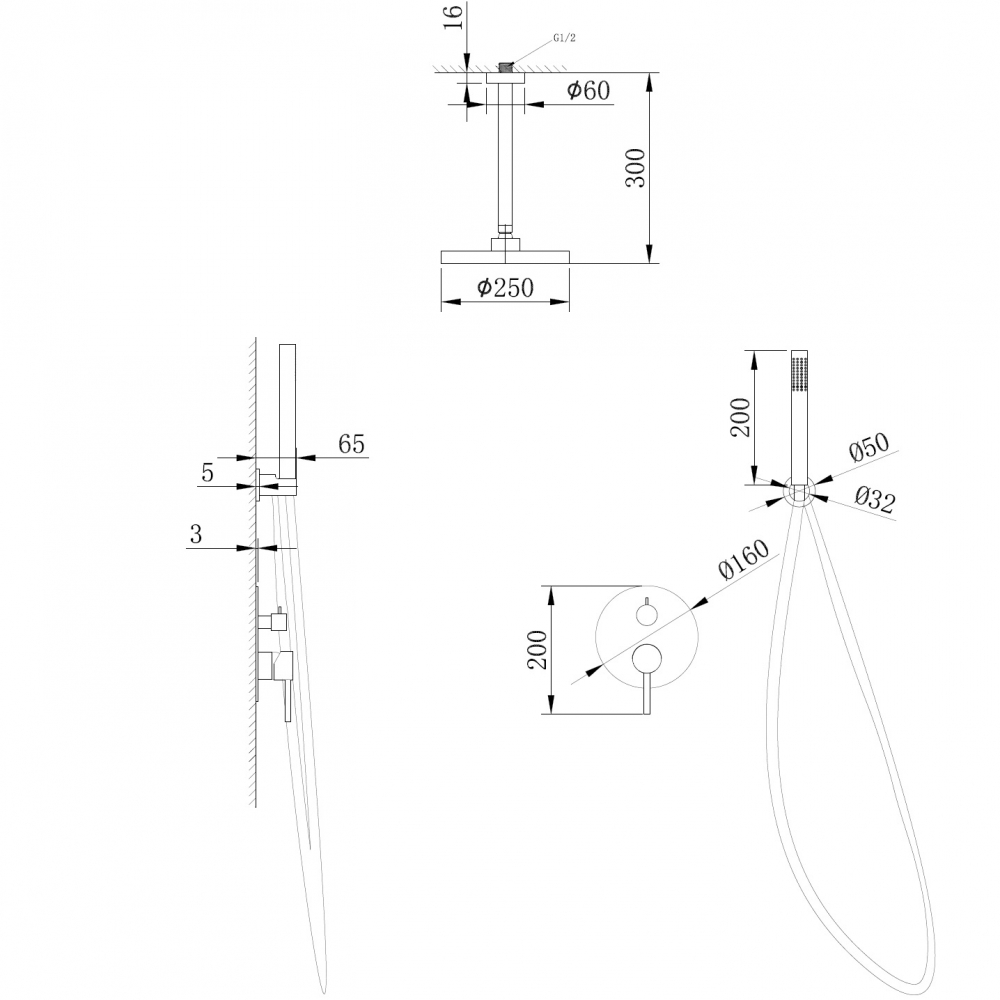 Душевая система ABBER Emotion AF8821B скрытого монтажа без излива, черная матовая - Gidratop.ru изображение