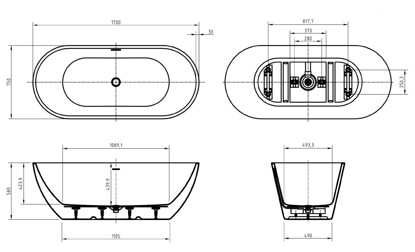 Акриловая ванна BELBAGNO UNO BB701-1700-750-K - Gidratop.ru изображение