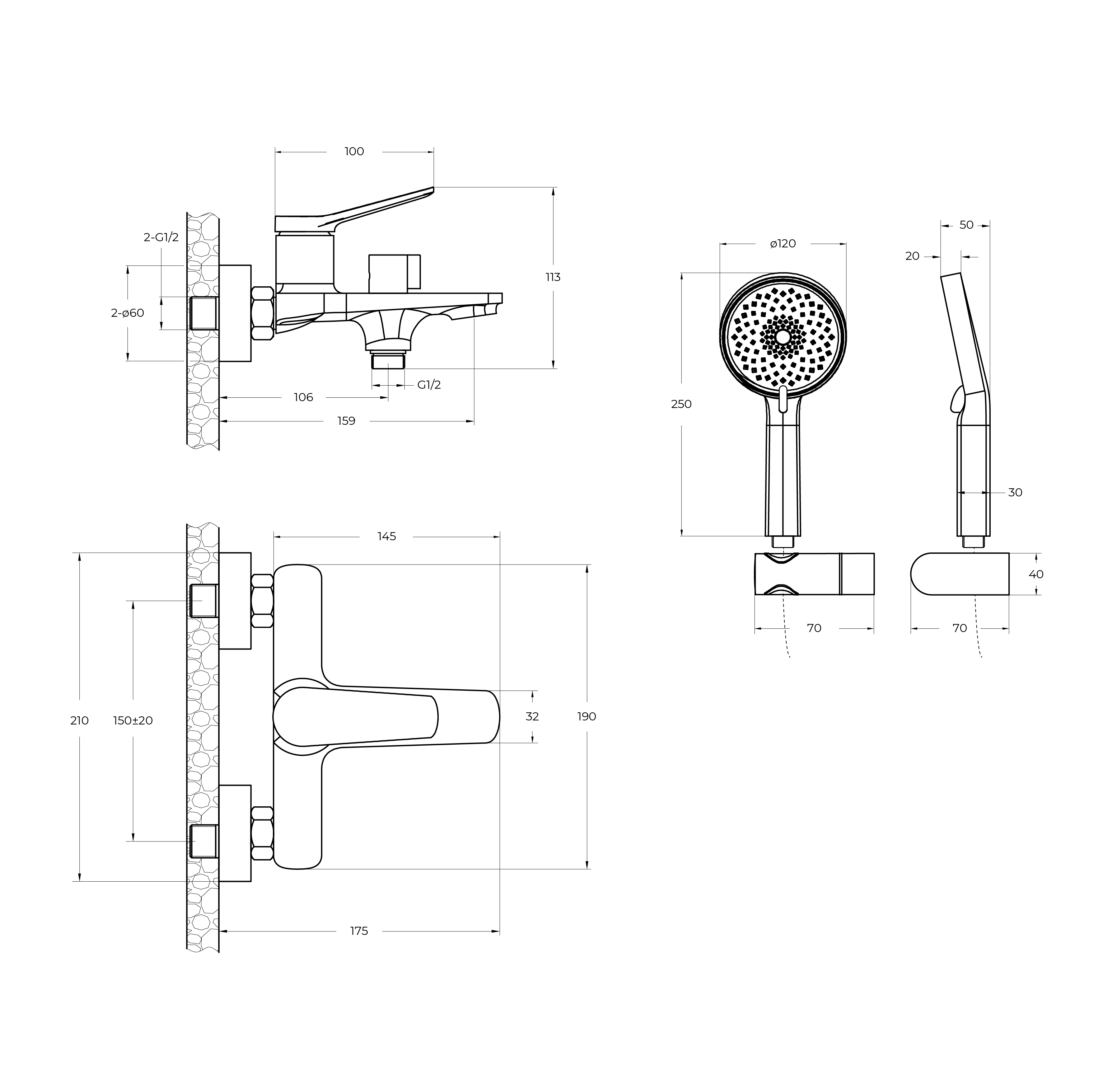 UNIQUE Смеситель для ванны и душа в комплекте с ручным душем, шлангом и держателем, хром UNIQUE-VASM-CRM - Gidratop.ru изображение