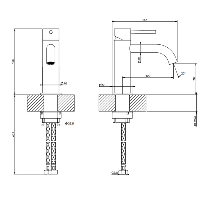 GESSI 316 смеситель для раковины на 1 отверстие без донного клапана, излив 123мм, цвет: brushed black metal pvd - Gidratop.ru изображение
