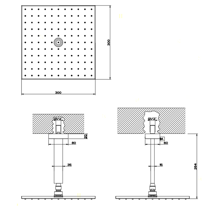 Gessi Rettangolo верхний душ для потолочного крепления 300x300мм, цвет: хром - Gidratop.ru изображение