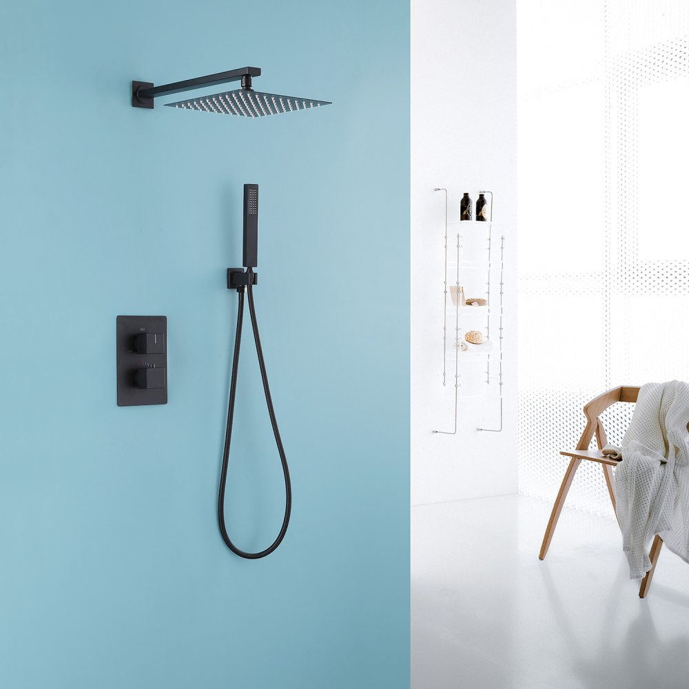 Душевая система ABBER Daheim AF8251B скрытого монтажа без излива, термостат, черная матовая - Gidratop.ru изображение