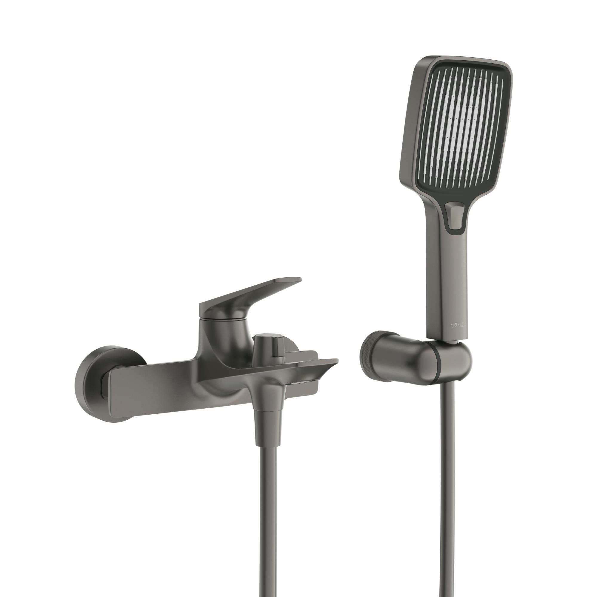 LINER-VD-GM Смеситель для ванны и душа однорычажный  в комплекте с ручным душем, шлангом и держателем, исполнение оружейная сталь - Gidratop.ru изображение