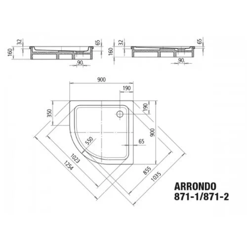 Поддон душевой Kaldewei Arrondo Mod 871-2 90 x 90 cм, 4601.3500.0001, R 550 мм - Gidratop.ru изображение