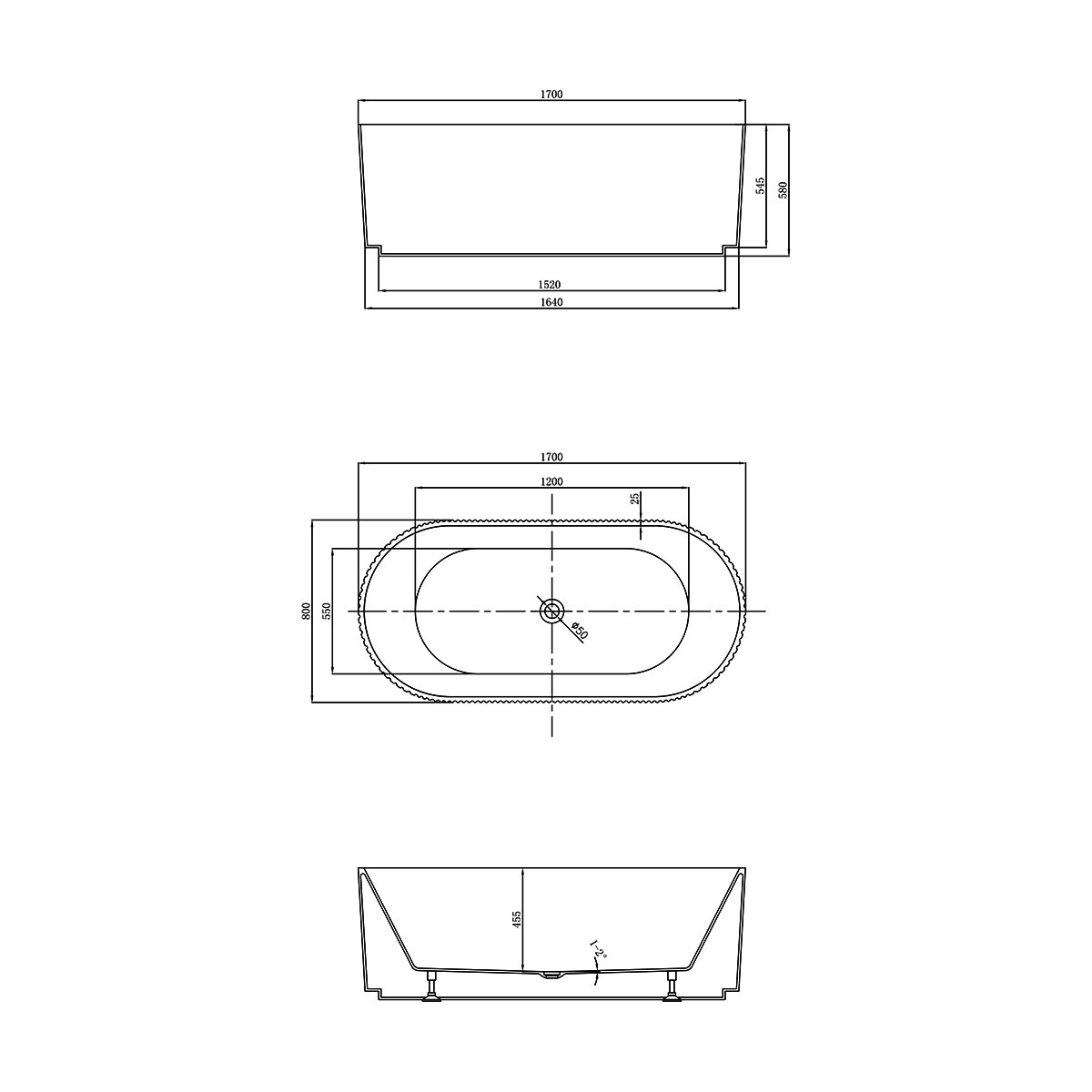 Ванна акриловая Vincea VBT-426-1700MW 1700*800*580, белый матовый, щелевой перелив, слив белый - Gidratop.ru изображение