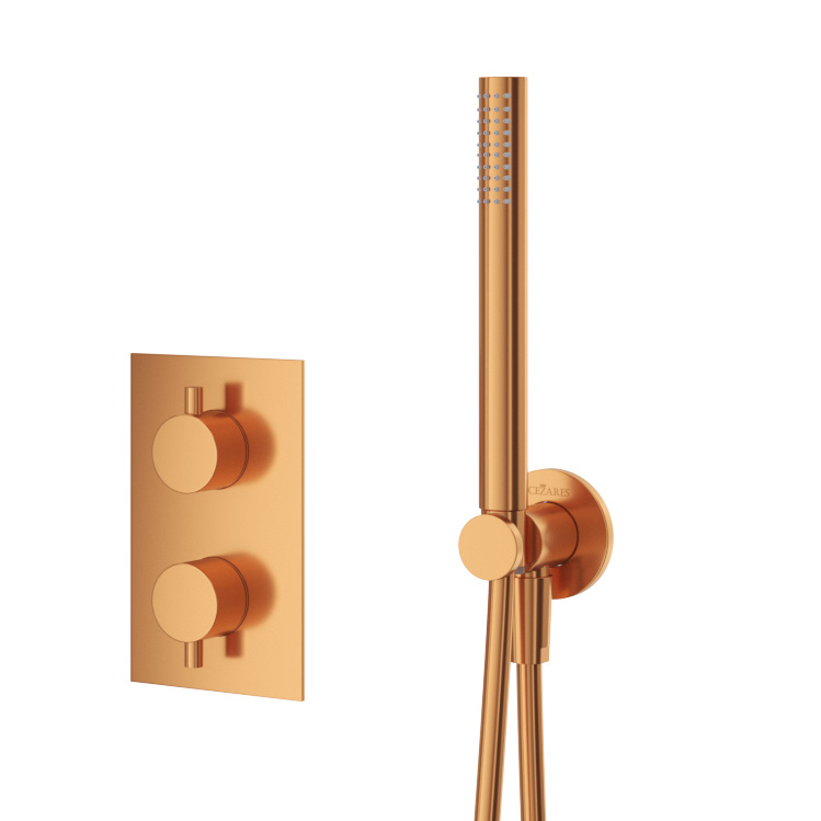 LEAF-DSIP-T-25-SS Душевая система термостатическая с дивиатором для верхнего и ручного душа, верхний душ из стены 25 см, исполнение Sunset - Gidratop.ru изображение