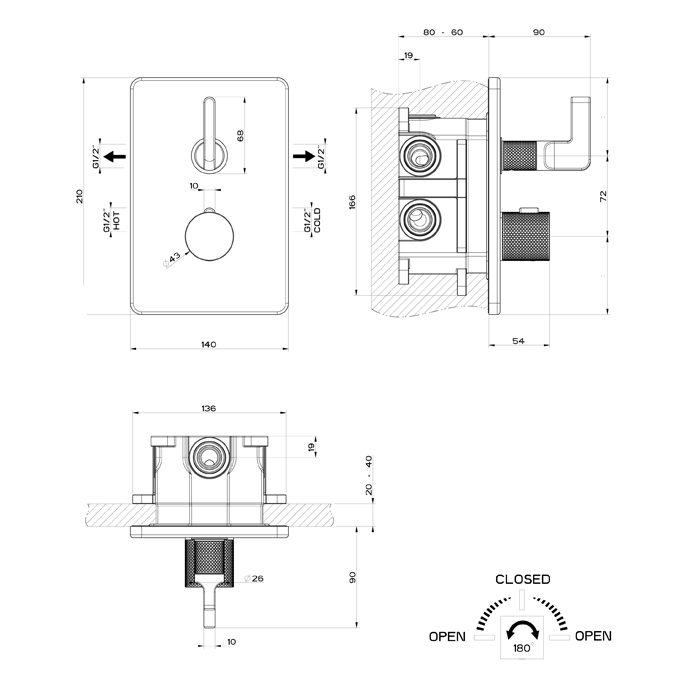 GESSI INCISO термостатический смеситель на 2 источника (внешняя часть), цвет черный матовый - Gidratop.ru изображение