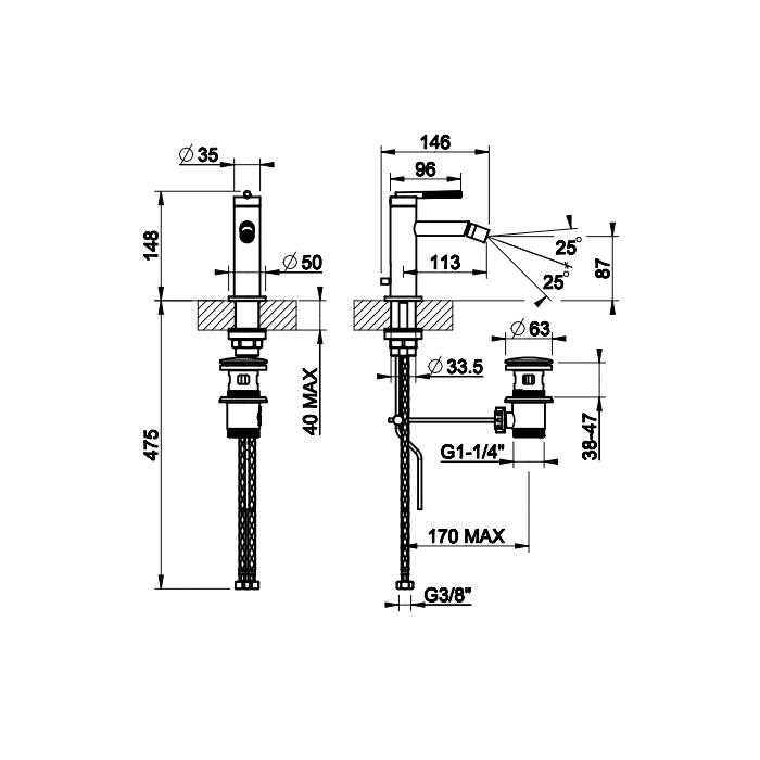 Gessi Ingranaggio смеситель для биде на 1 отв.  с донным клапаном, цвет: хром - Gidratop.ru изображение