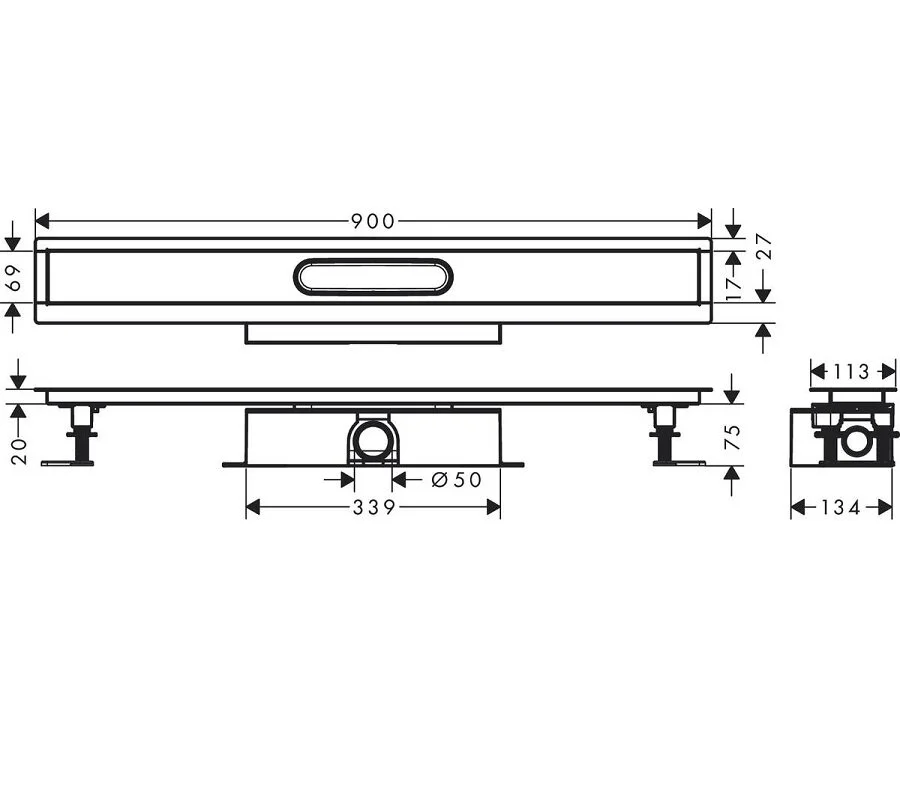 Дренажный канал Hansgrohe uBox universal, 90 см, стандартный (не вровень с полом), 56025180 - Gidratop.ru изображение