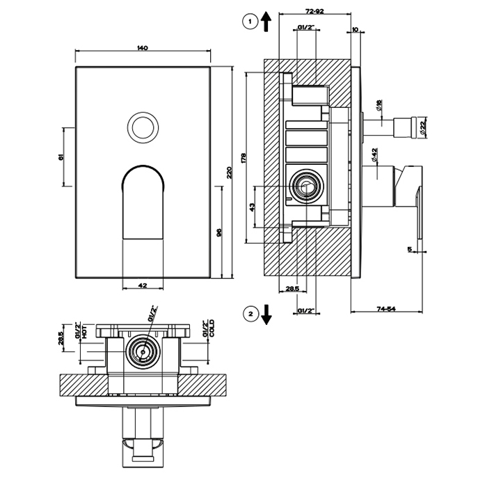 Gessi Emporio Via manzoni внешние части для настенного смесителя на 2 выхода с переключателем ванна-душ, цвет: Finox Brushed Nickel - Gidratop.ru изображение