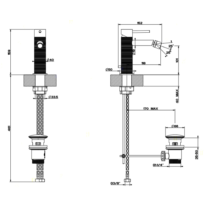 GESSI 316 смеситель для биде на 1 отверстие, с донным клапаном, излив 118мм, цвет: steel brushed - Gidratop.ru изображение