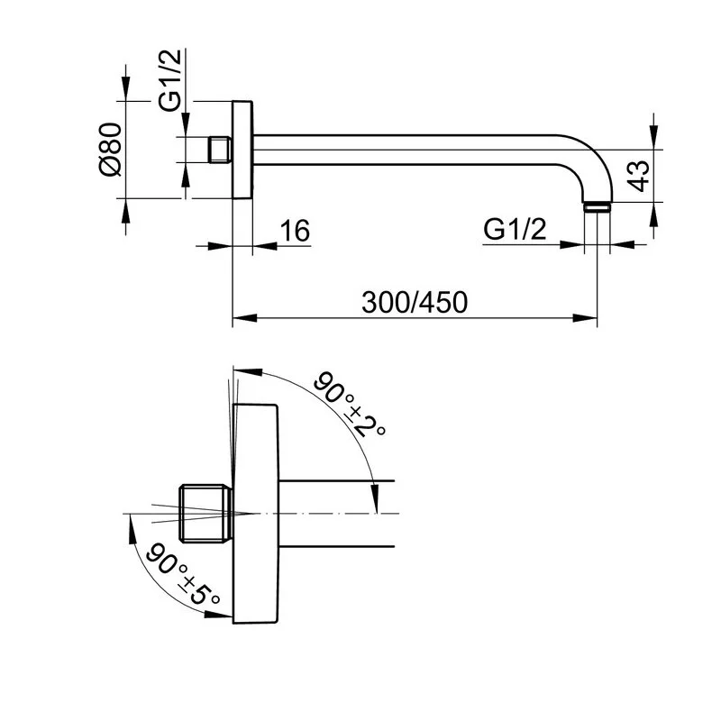 Держатель для верхнего душа Keuco Edition 300 53088370402, 46 см, цвет черный матовый - Gidratop.ru изображение